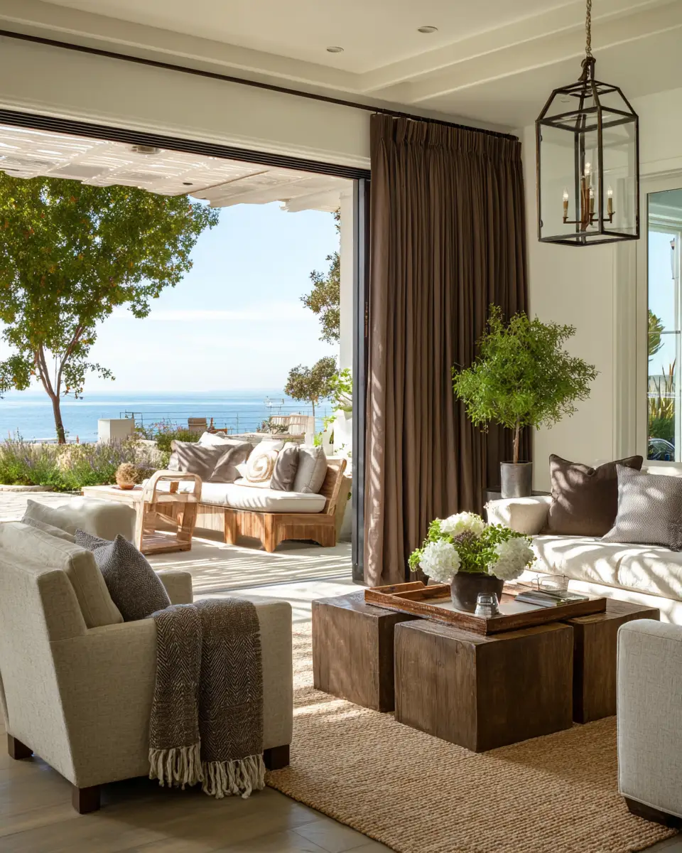 Chocolate Brown Coastal Living Room Decor Ideas