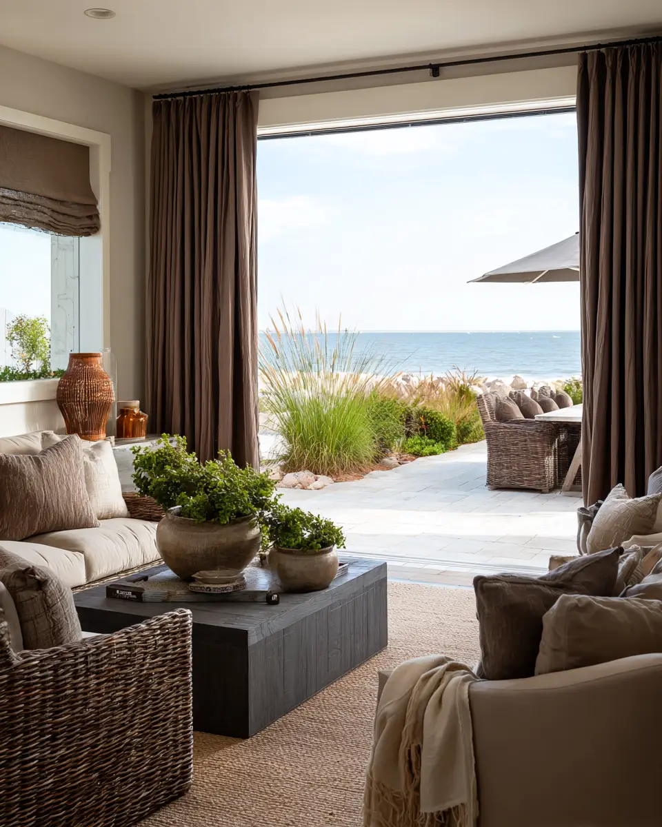 Chocolate Brown Coastal Living Room Decor Ideas