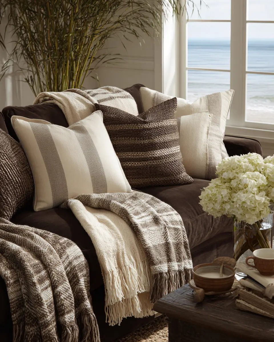 Chocolate Brown Coastal Living Room Decor Ideas