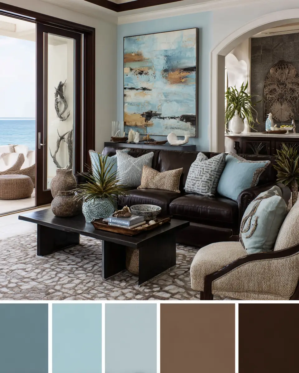 Chocolate Brown Coastal Living Room Decor Ideas