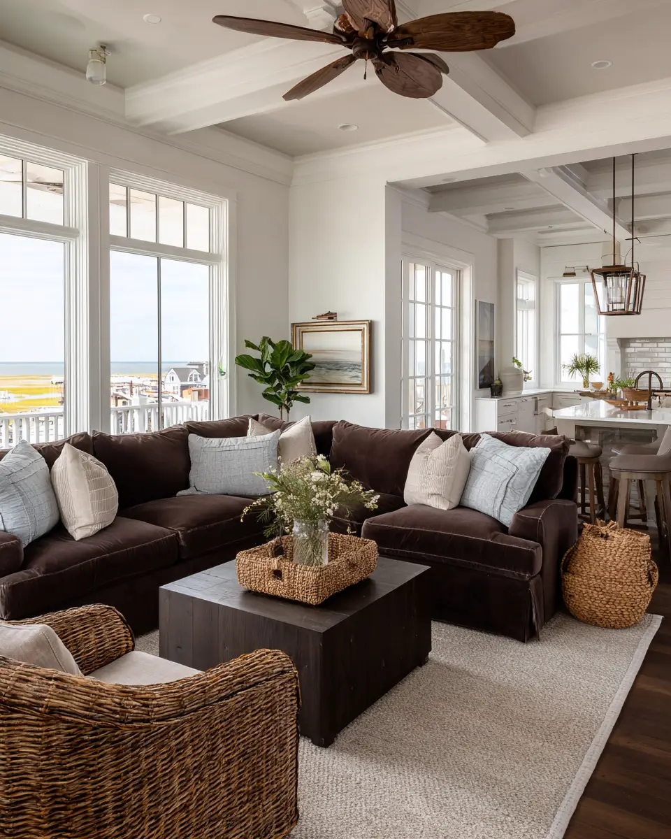 Chocolate Brown Coastal Living Room Decor Ideas