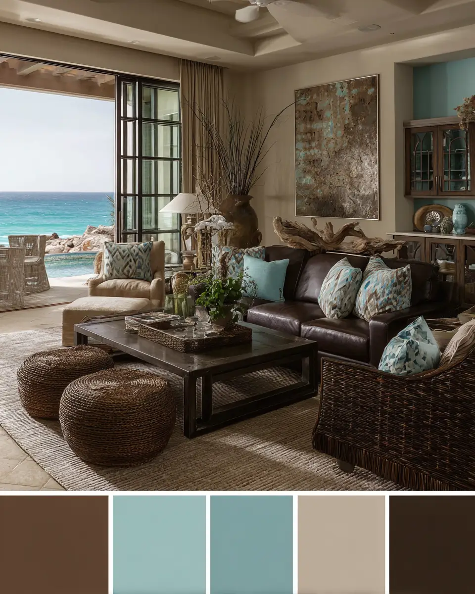 Chocolate Brown Coastal Living Room Decor Ideas