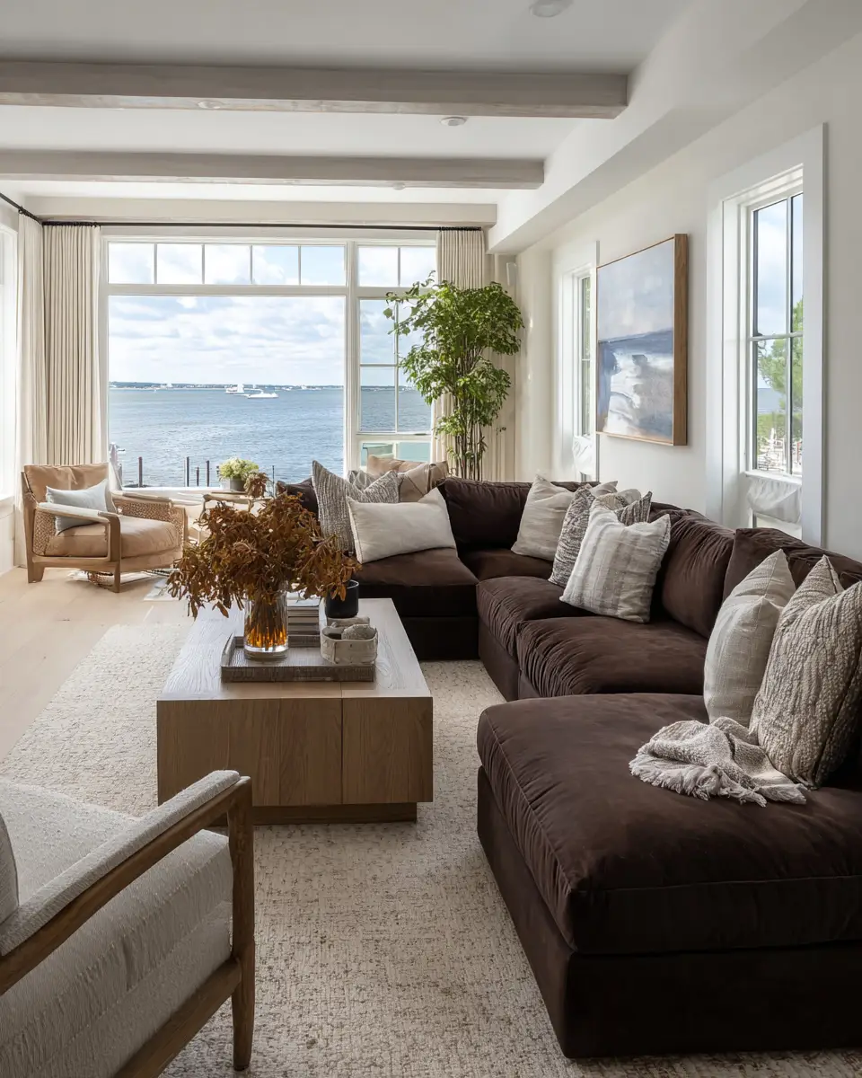 Chocolate Brown Coastal Living Room Decor Ideas