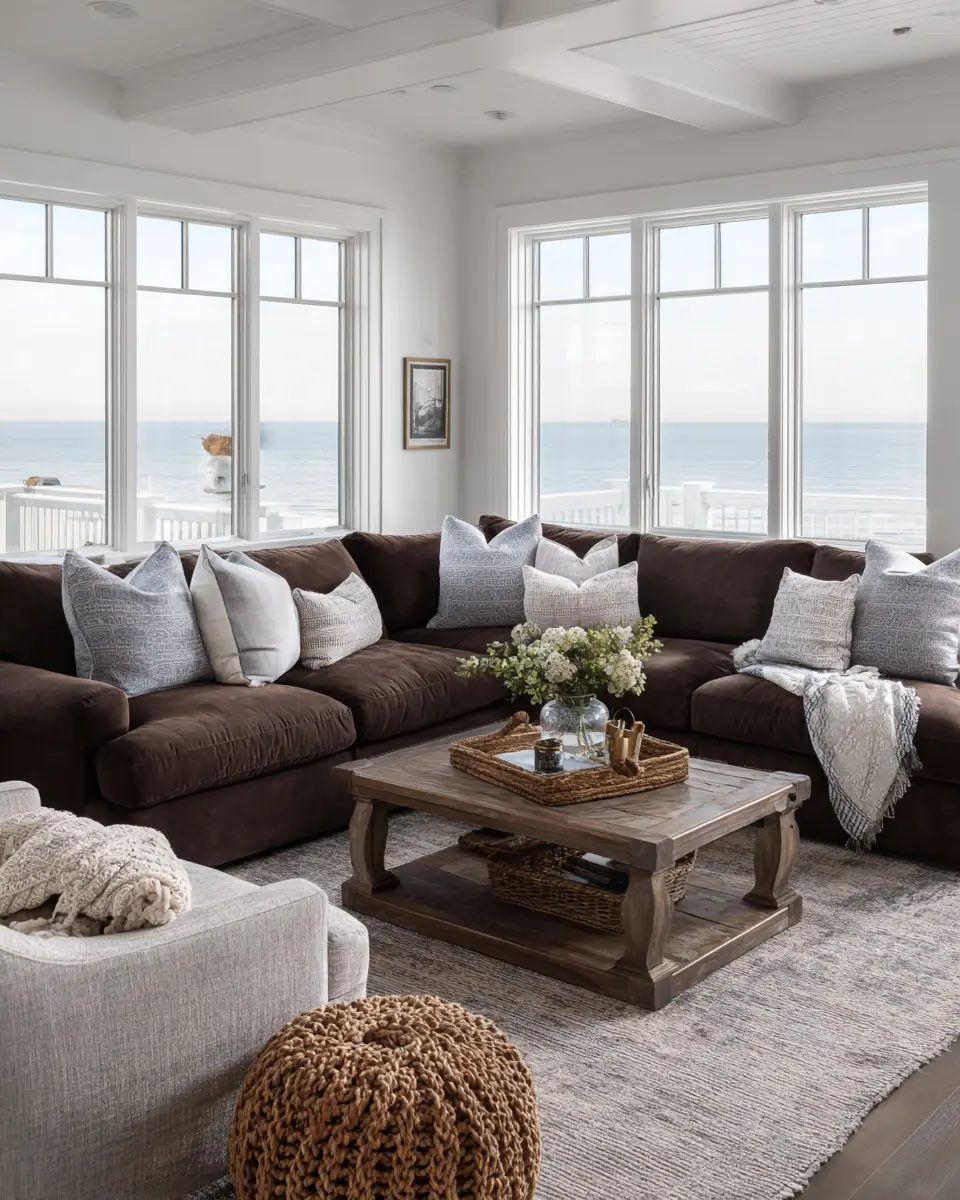 Chocolate Brown Coastal Living Room Decor Ideas