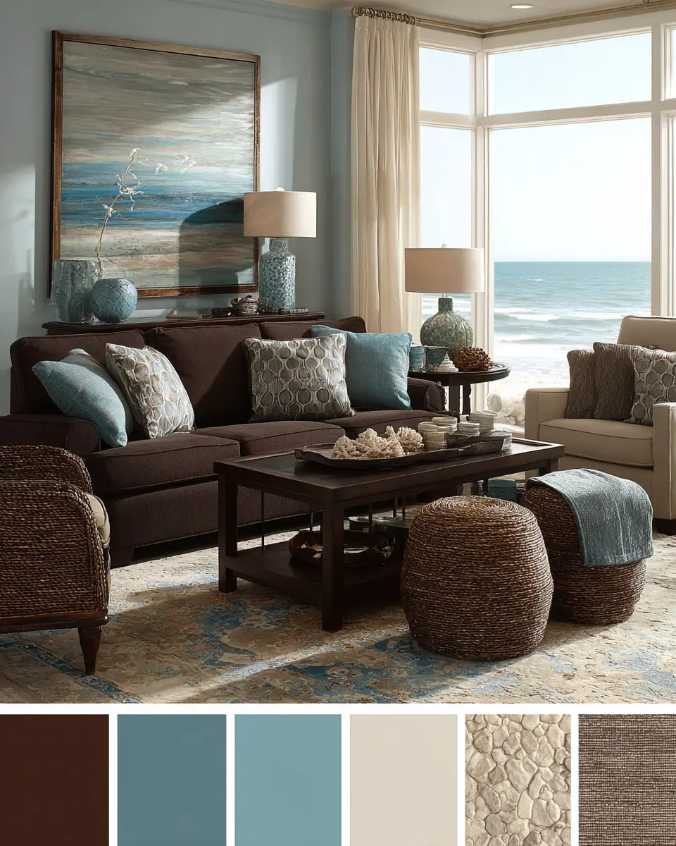 Chocolate Brown Coastal Living Room Decor Ideas