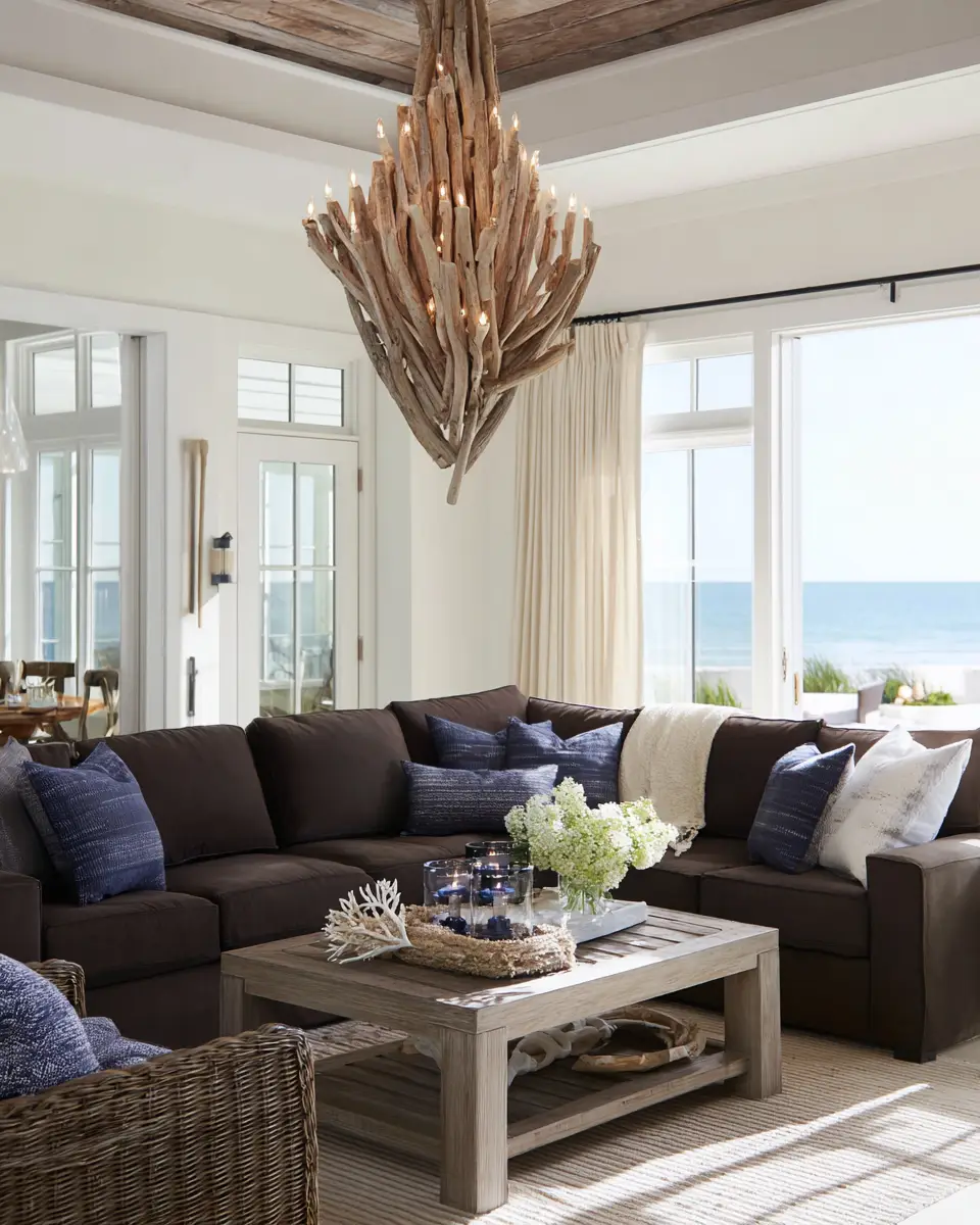 Chocolate Brown Coastal Living Room Decor Ideas