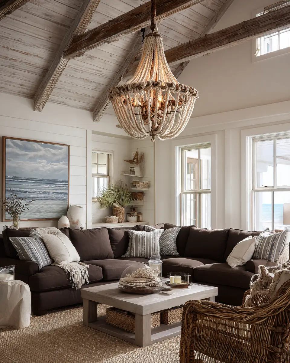 Chocolate Brown Coastal Living Room Decor Ideas