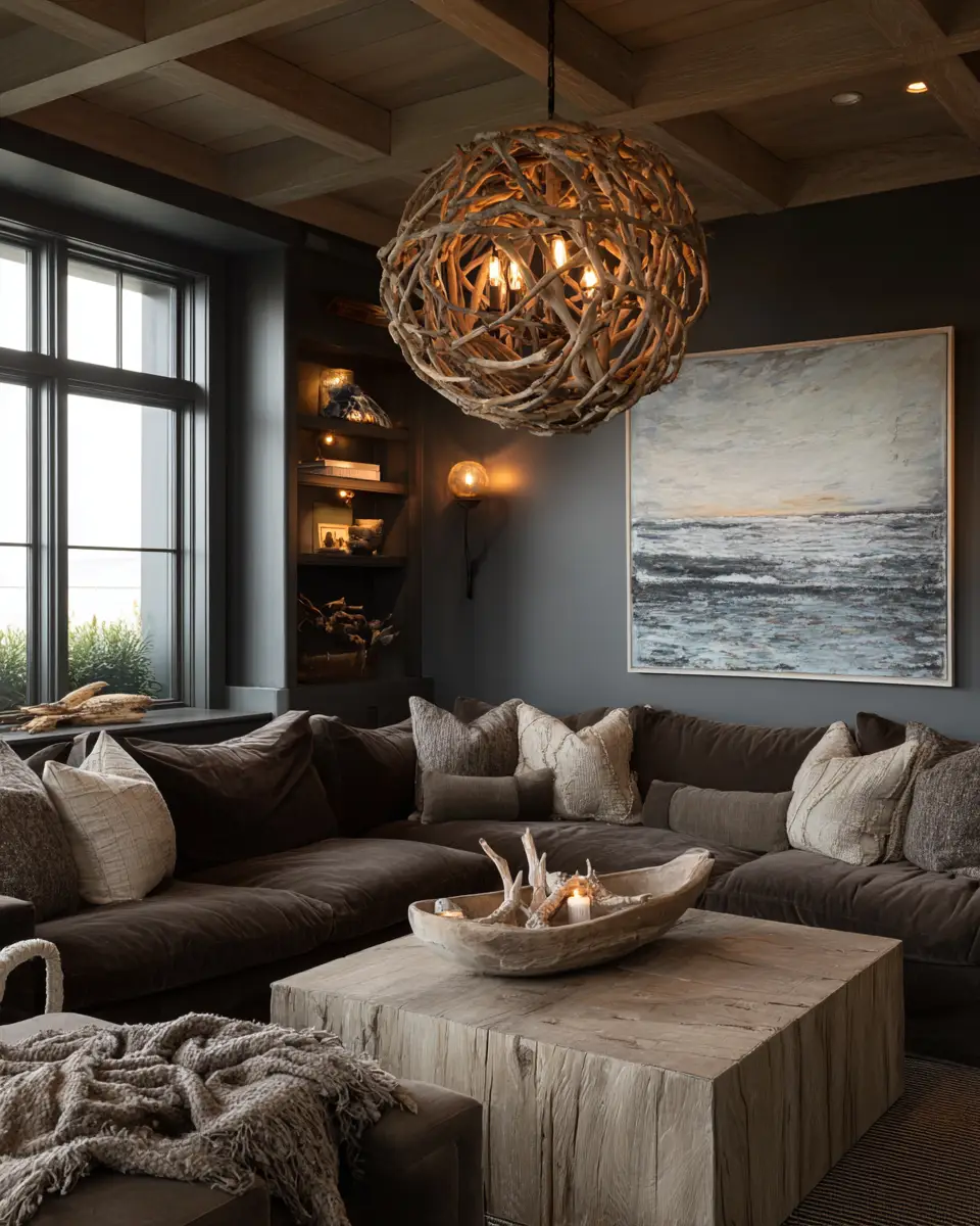 Chocolate Brown Coastal Living Room Decor Ideas