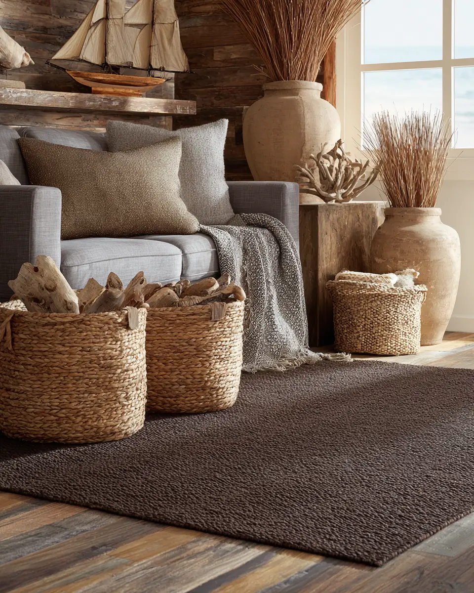 Chocolate Brown Coastal Living Room Decor Ideas