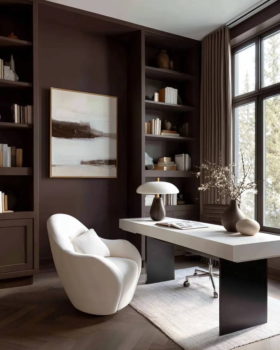 Chocolate Brown Contemporary Home Office Decor Ideas