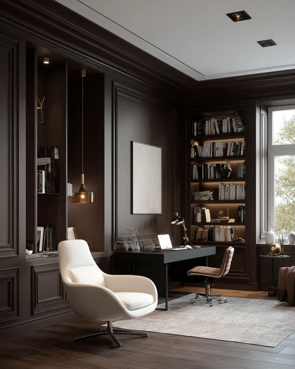Chocolate Brown Contemporary Home Office Decor Ideas