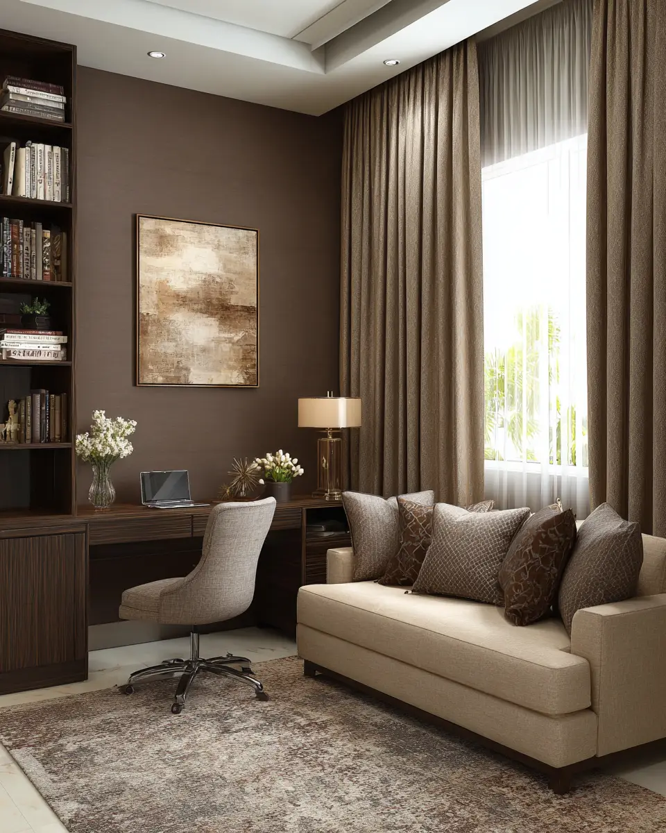 Chocolate Brown Contemporary Home Office Decor Ideas