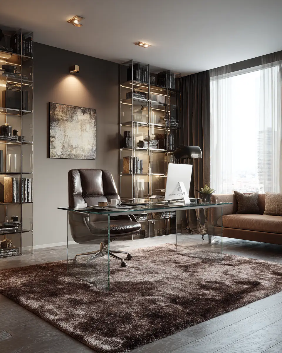 Chocolate Brown Contemporary Home Office Decor Ideas