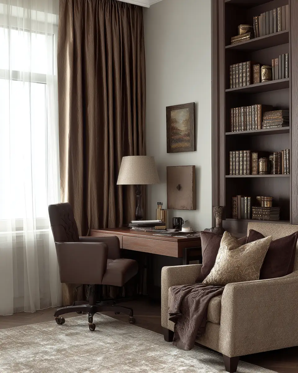 Chocolate Brown Contemporary Home Office Decor Ideas