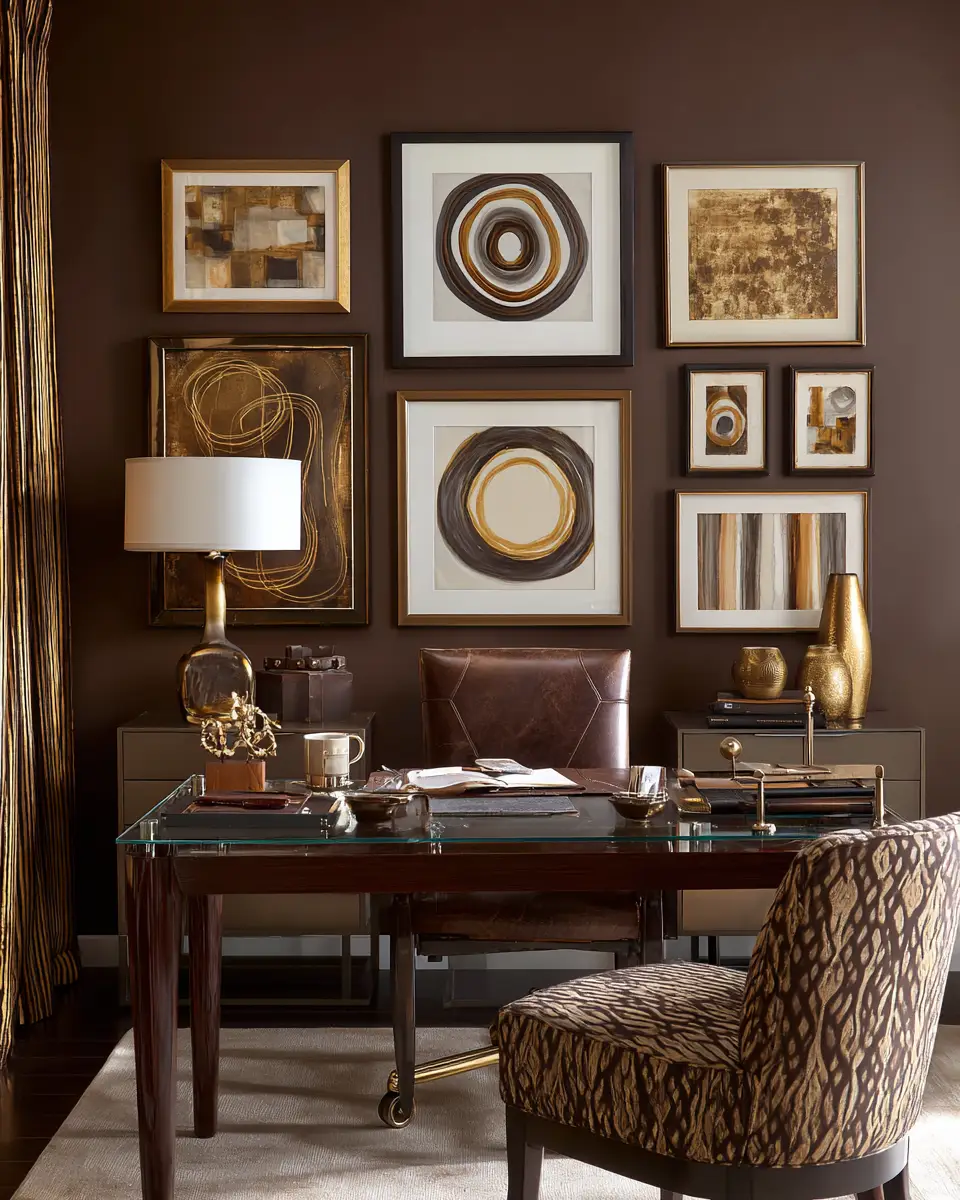 Chocolate Brown Contemporary Home Office Decor Ideas