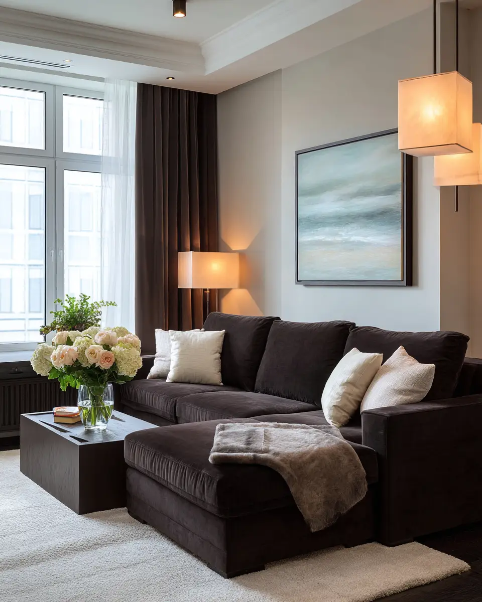 Chocolate Brown Contemporary Living Room Decor Ideas