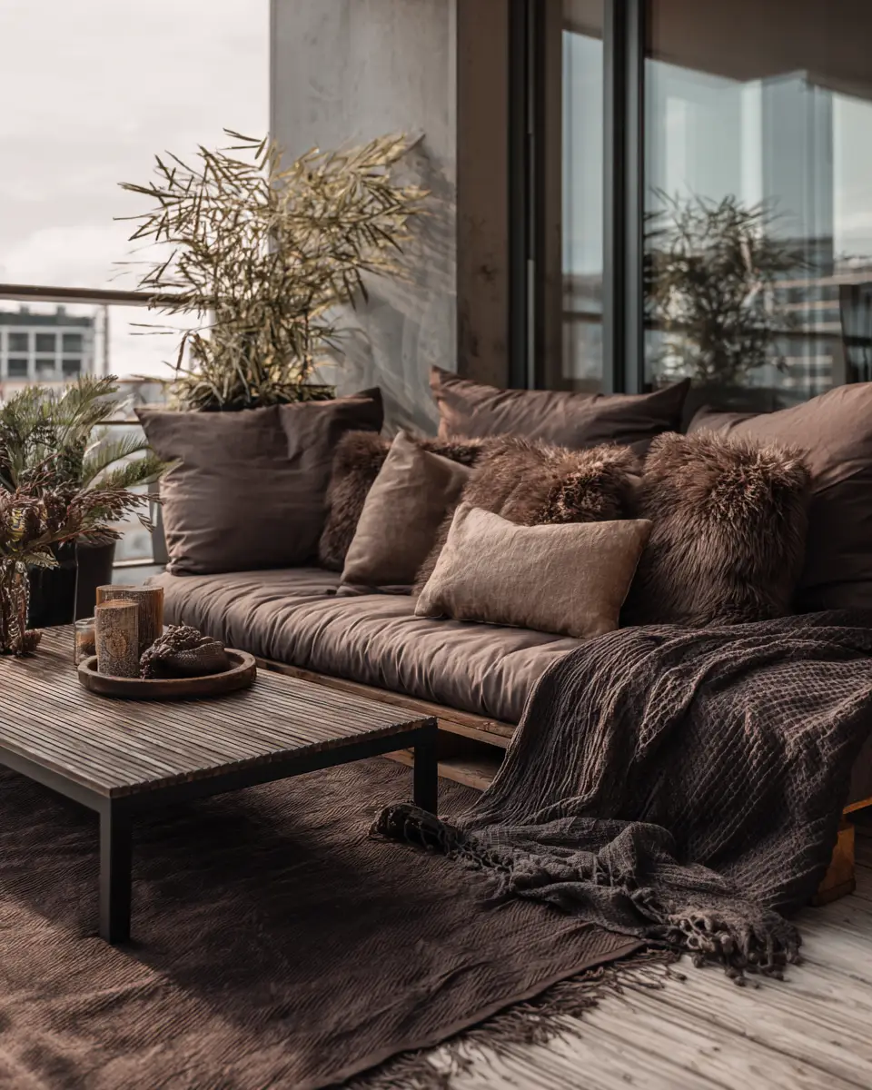 Chocolate Brown Industrial Balcony Decor Ideas
