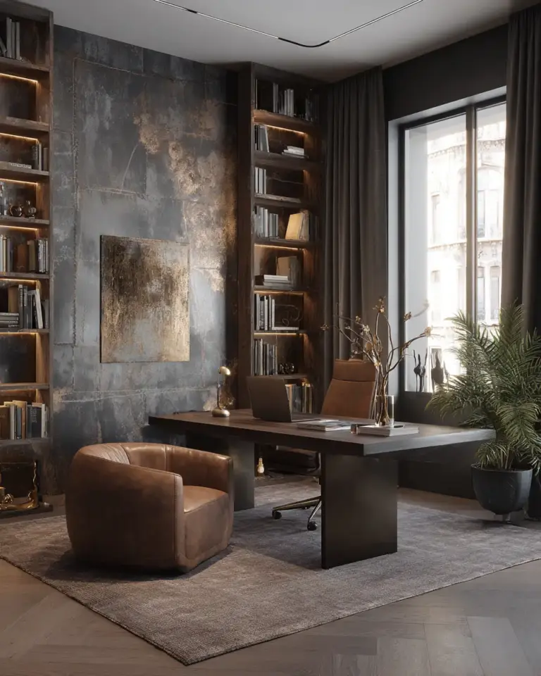 Chocolate Brown Modern Home Office Decor Ideas - Featured