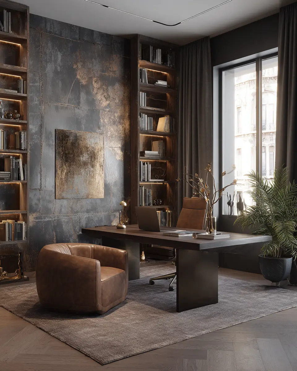 Chocolate Brown Modern Home Office Decor Ideas - Featured