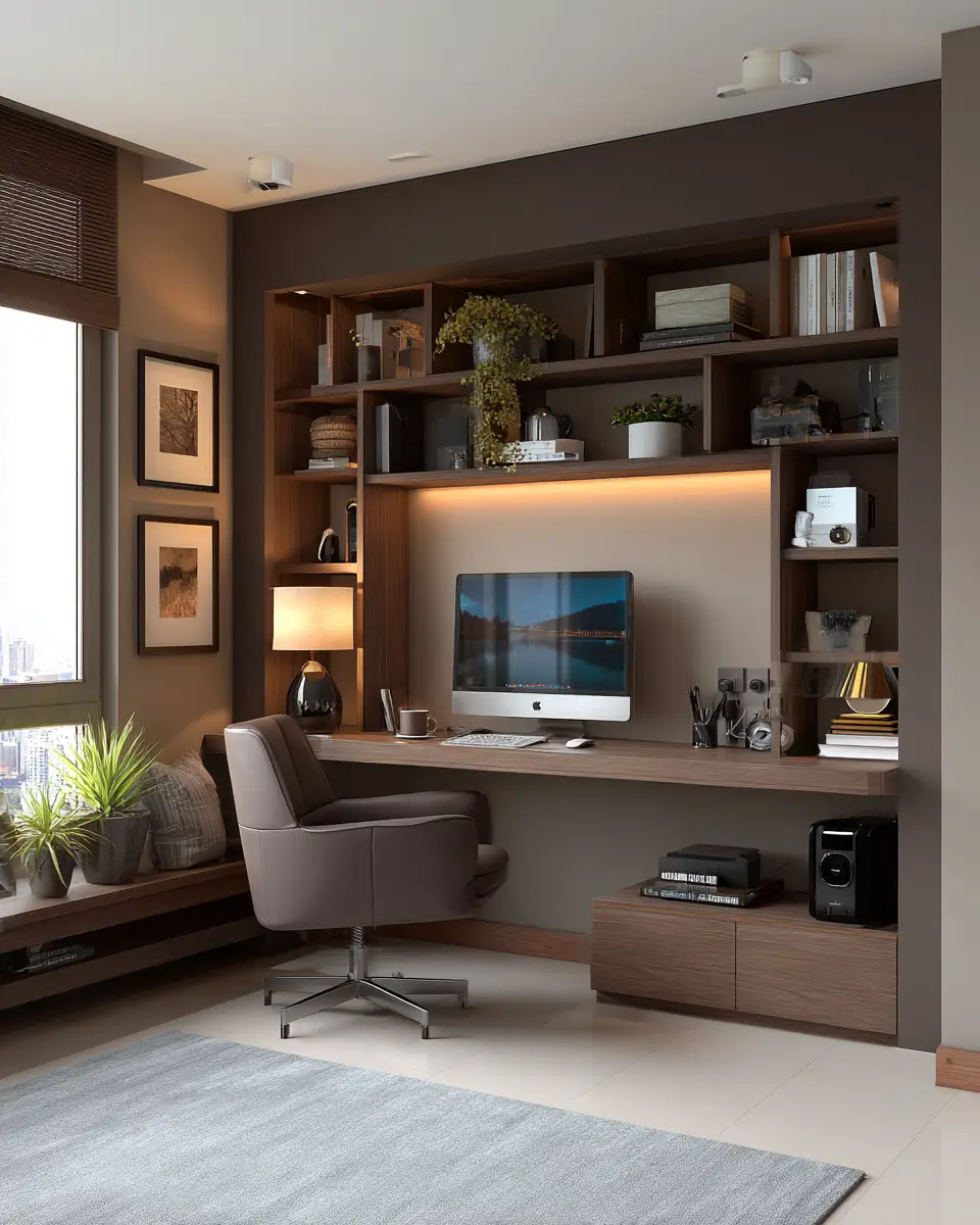 Chocolate Brown Modern Home Office Decor Ideas