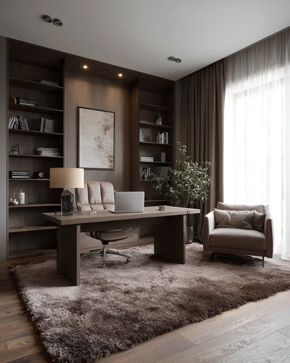 Chocolate Brown Modern Home Office Decor Ideas