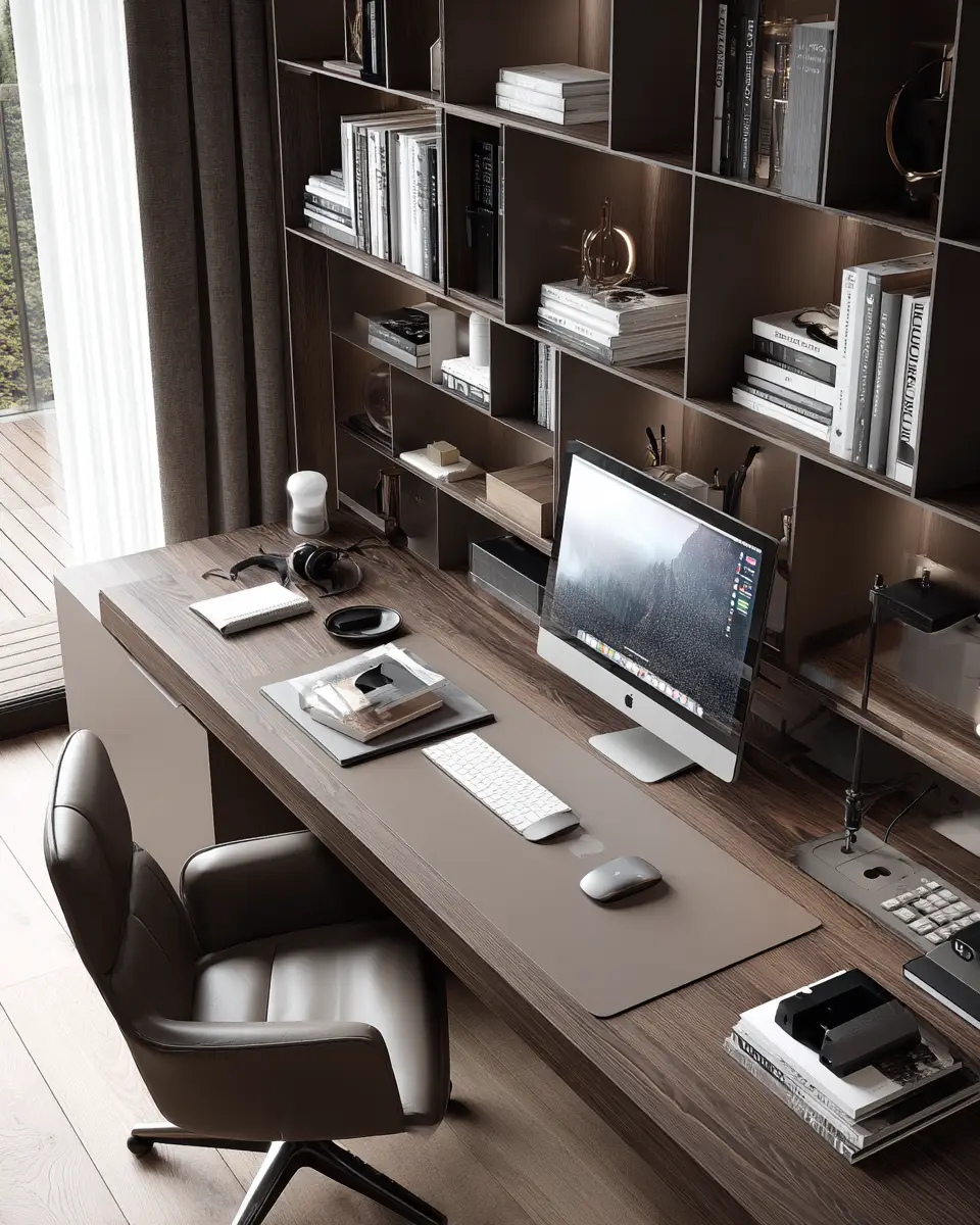 Chocolate Brown Modern Home Office Decor Ideas