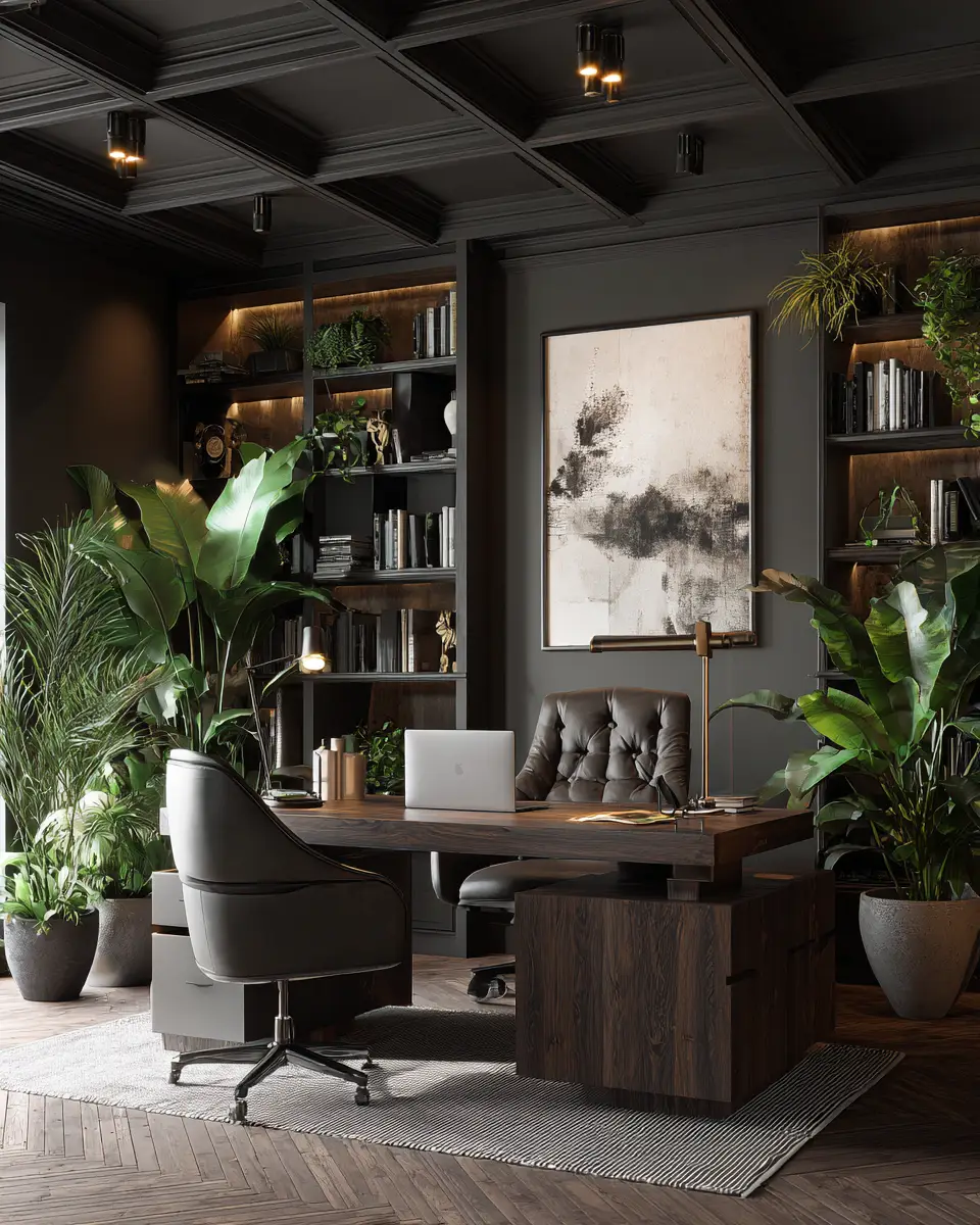 Chocolate Brown Modern Home Office Decor Ideas