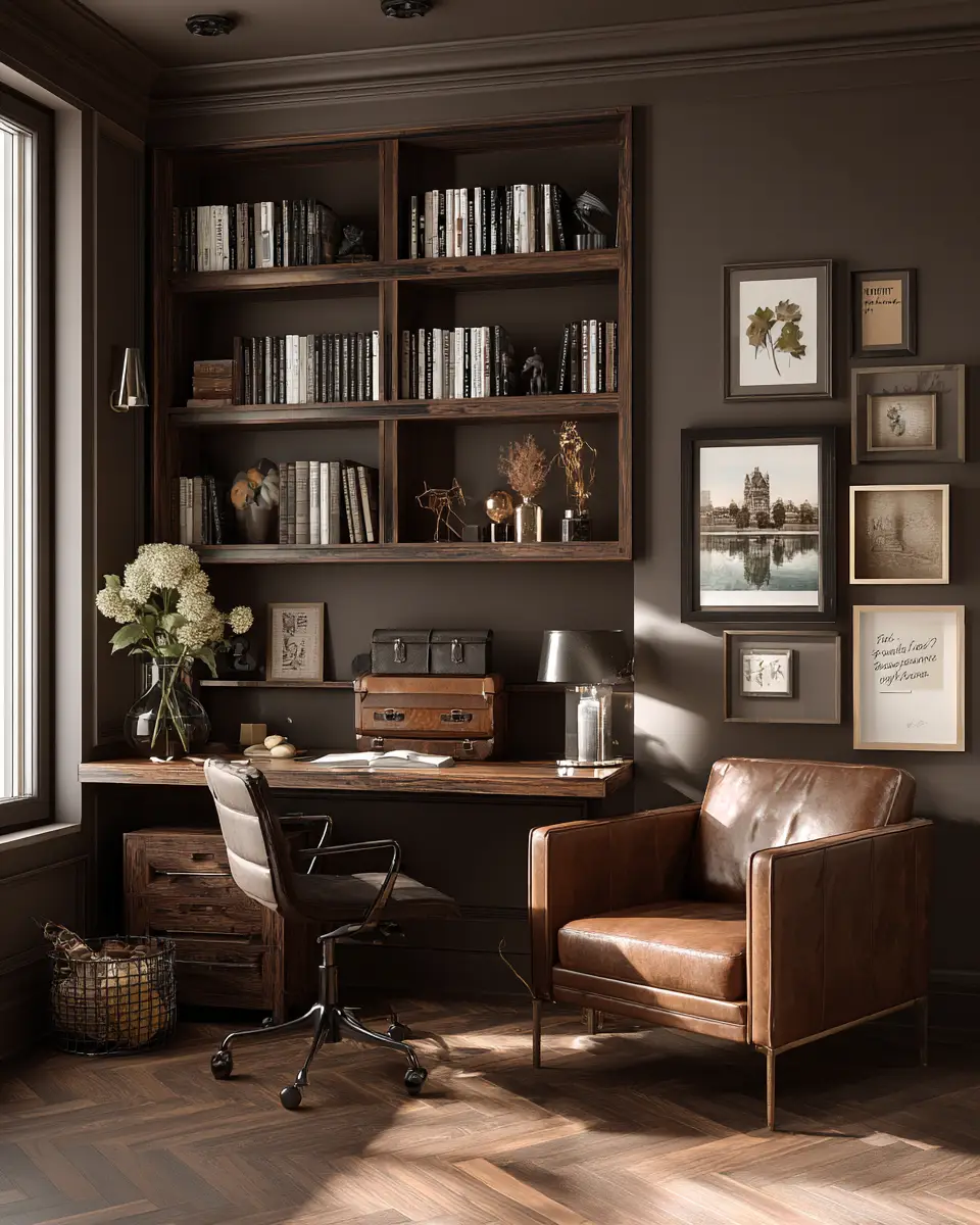 Chocolate Brown Modern Home Office Decor Ideas