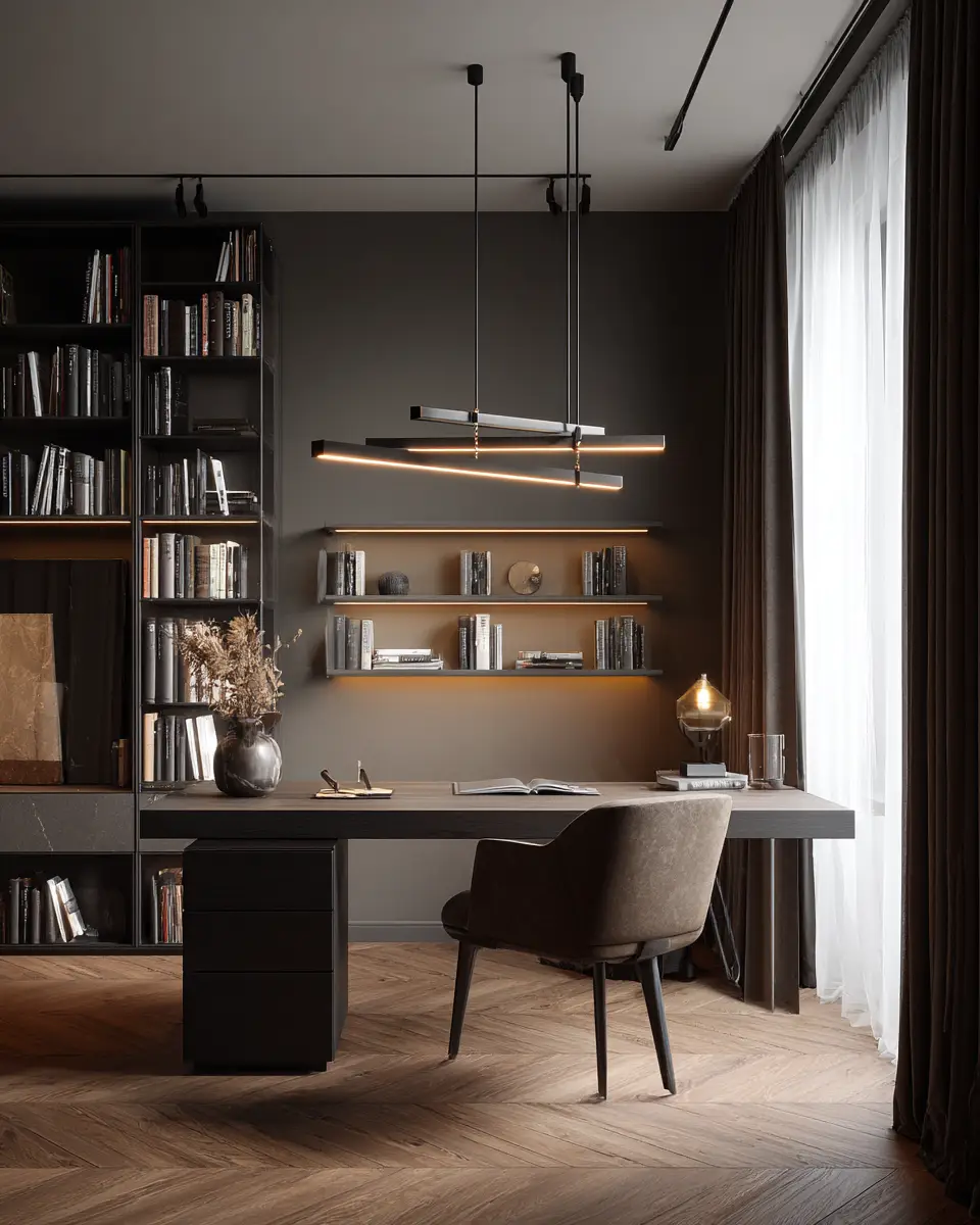 Chocolate Brown Modern Home Office Decor Ideas