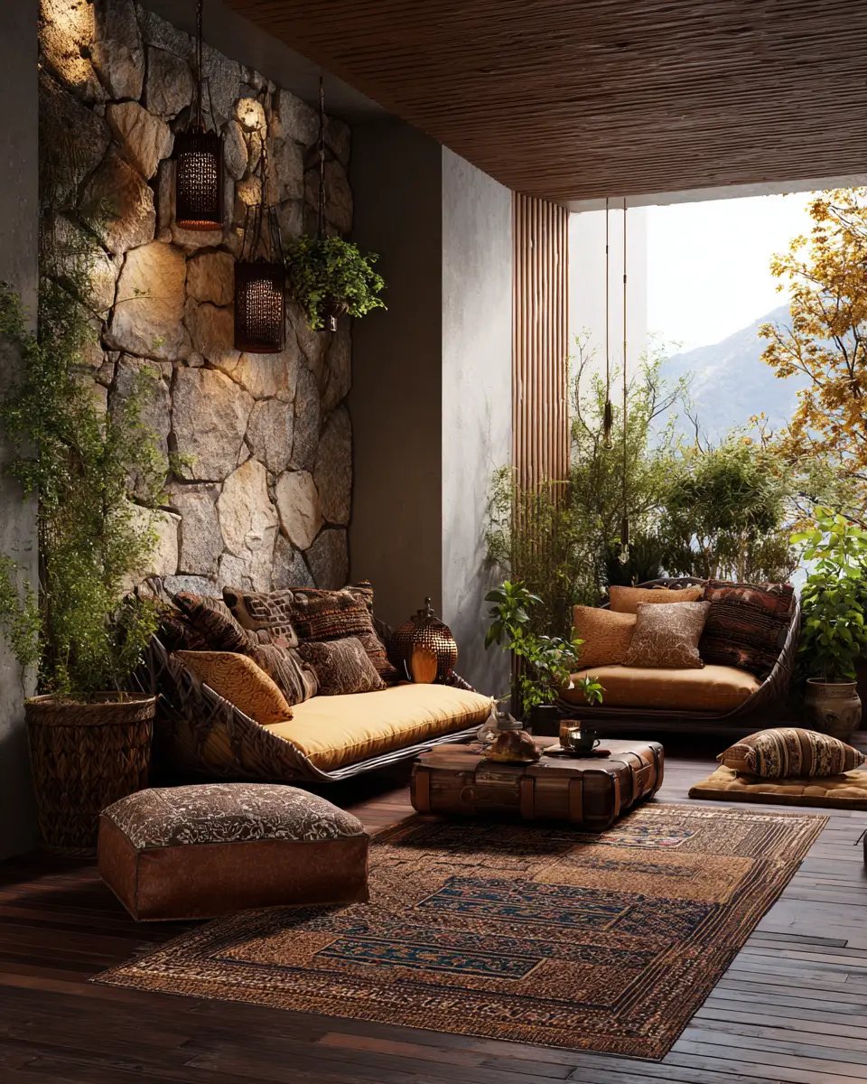 Chocolate Brown Rustic Balcony Decor Ideas