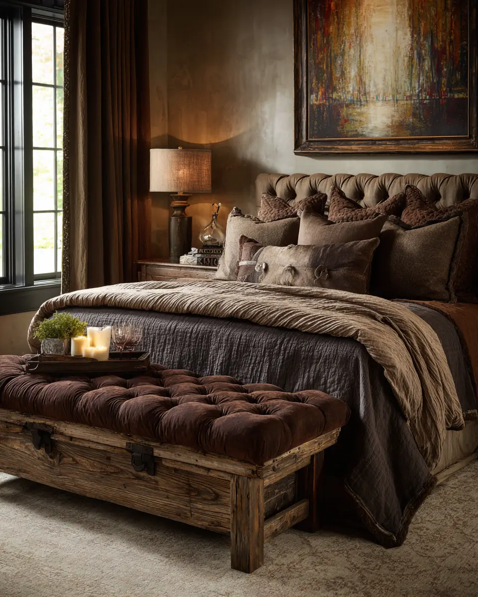 Chocolate Brown Rustic Bedroom Decor Ideas