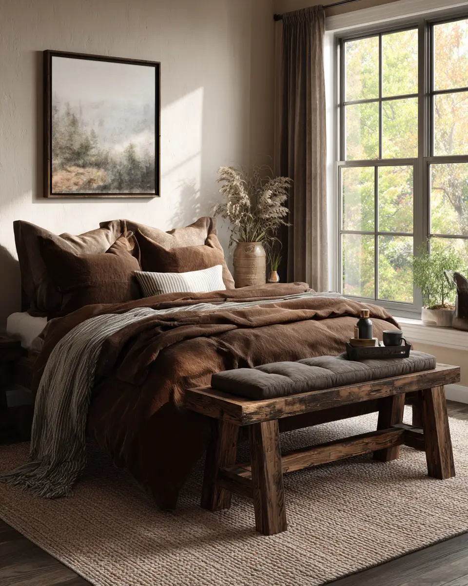 Chocolate Brown Rustic Bedroom Decor Ideas