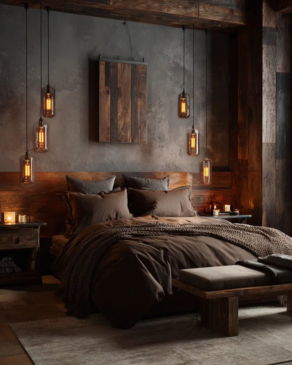 Chocolate Brown Rustic Bedroom Decor Ideas