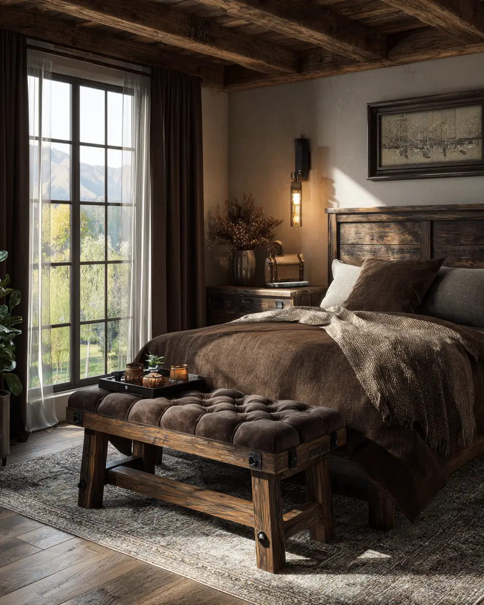 Chocolate Brown Rustic Bedroom Decor Ideas