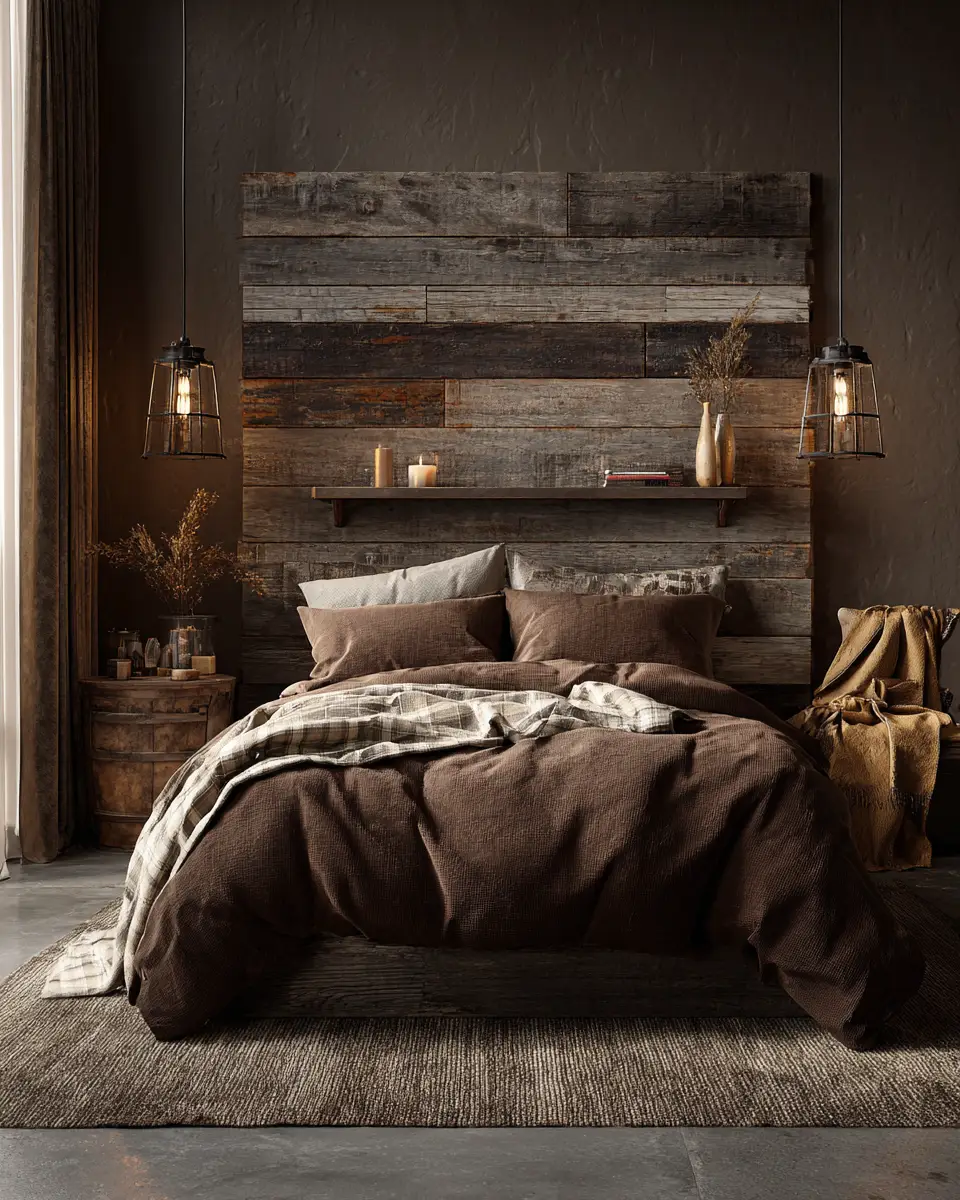 Chocolate Brown Rustic Bedroom Decor Ideas