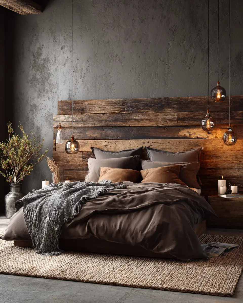 Chocolate Brown Rustic Bedroom Decor Ideas