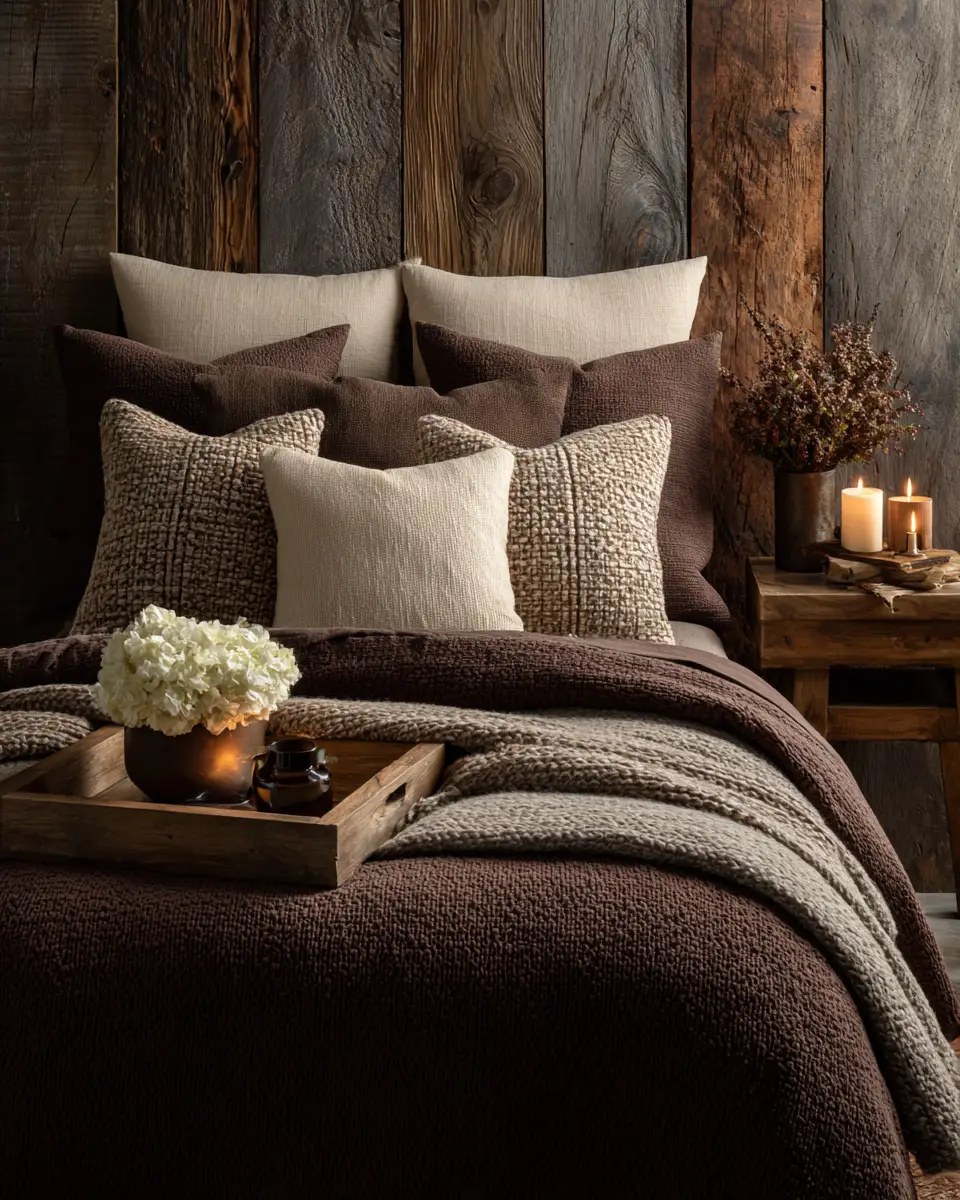 Chocolate Brown Rustic Bedroom Decor Ideas