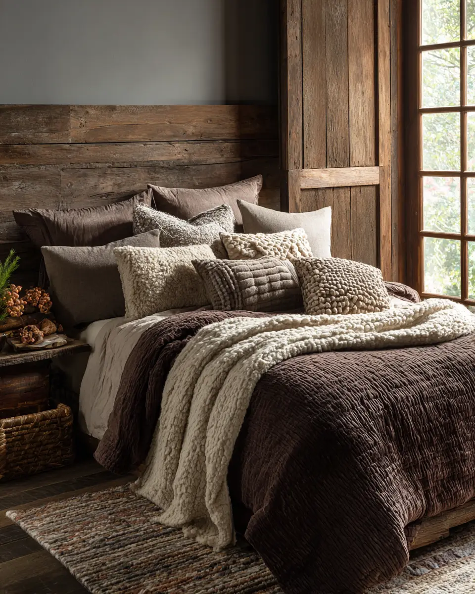 Chocolate Brown Rustic Bedroom Decor Ideas