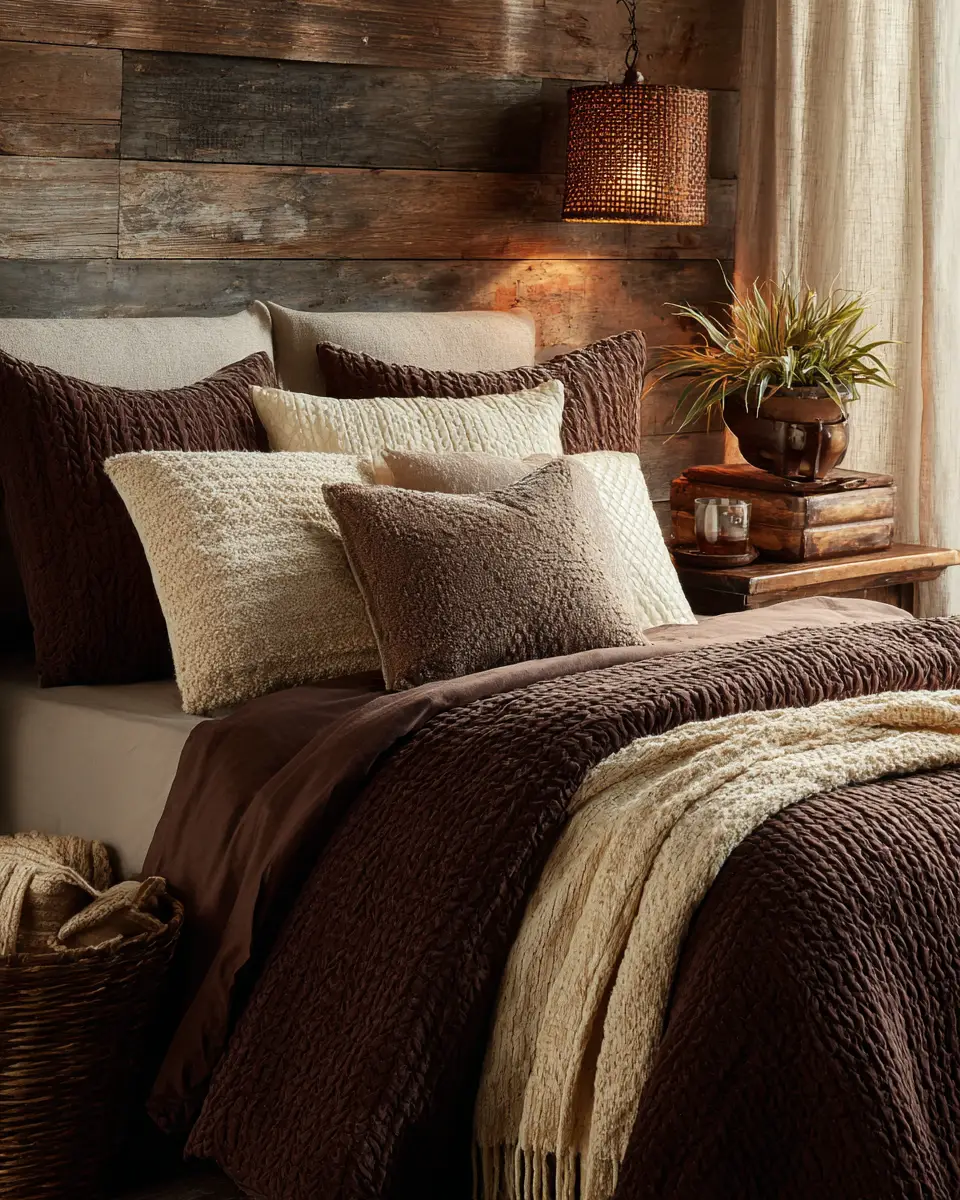 Chocolate Brown Rustic Bedroom Decor Ideas
