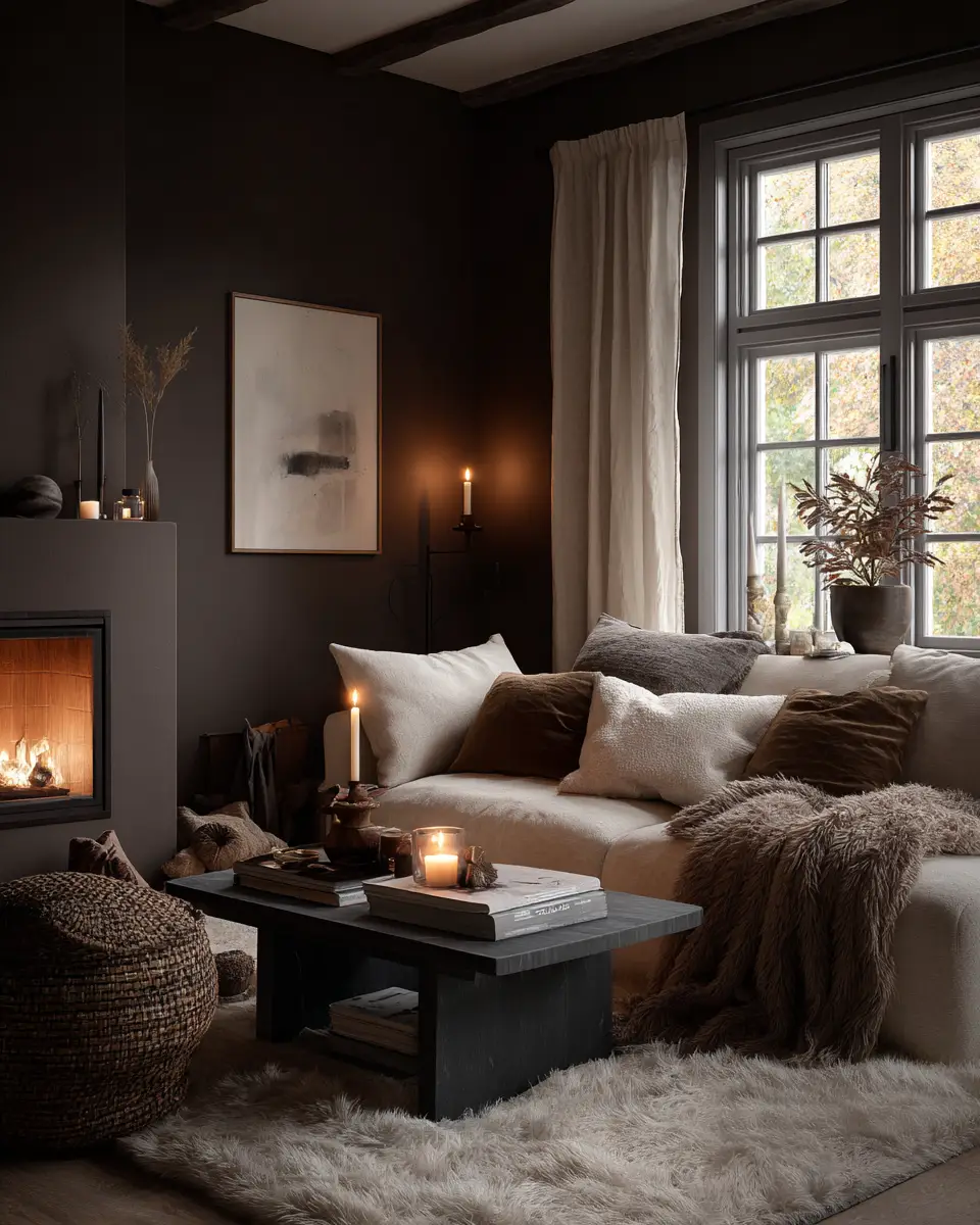 Chocolate Brown Scandinavian Living Room Decor Ideas
