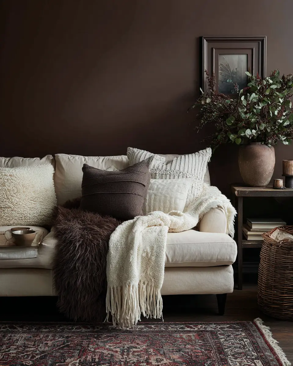 Chocolate Brown Scandinavian Living Room Decor Ideas