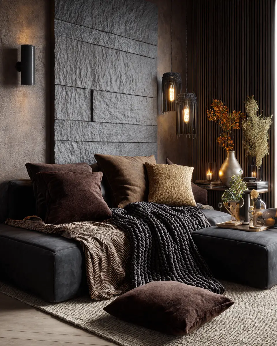 Chocolate Brown Scandinavian Living Room Decor Ideas