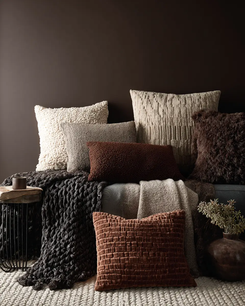 Chocolate Brown Scandinavian Living Room Decor Ideas