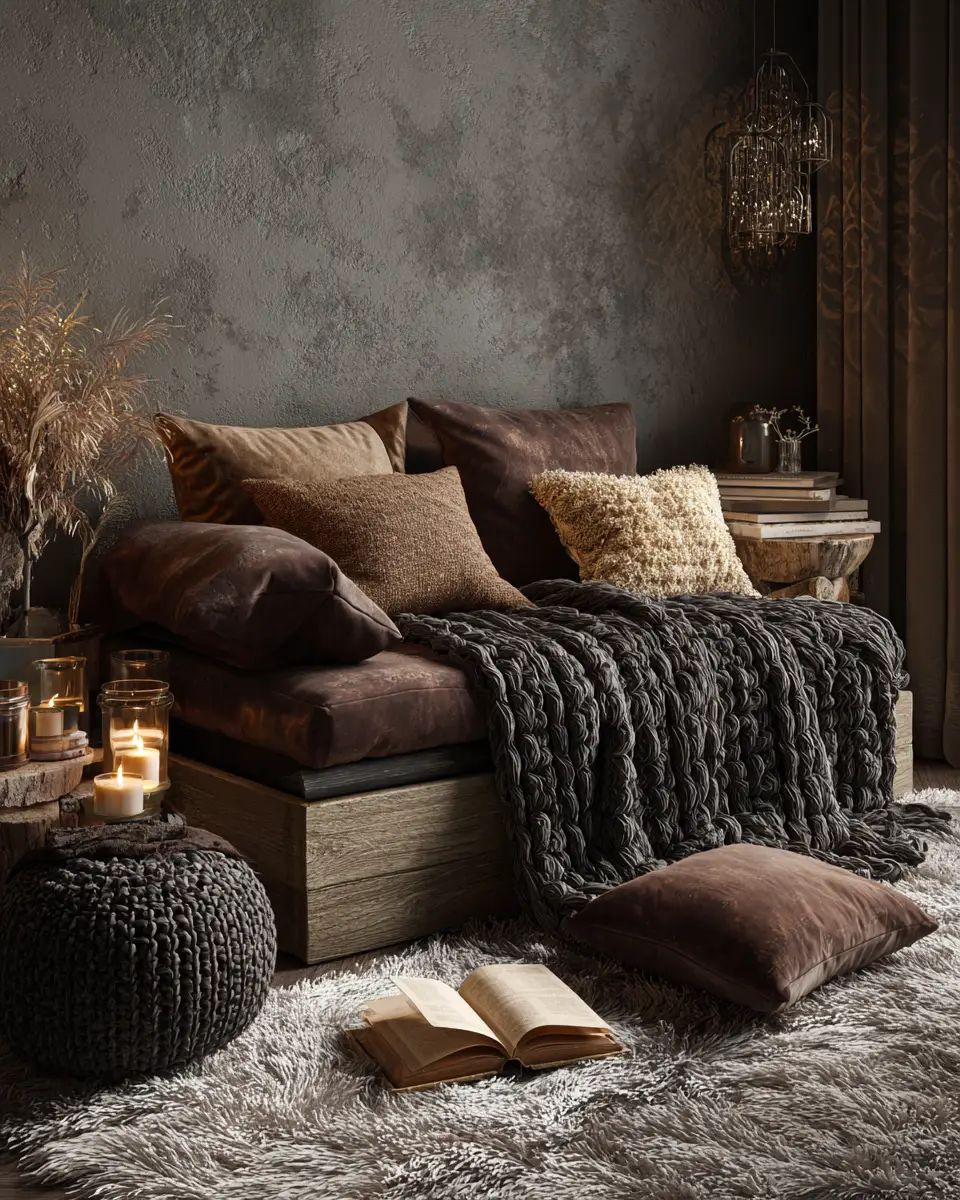 Chocolate Brown Scandinavian Living Room Decor Ideas