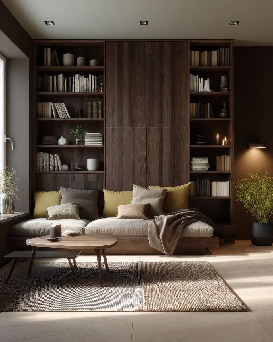 Chocolate Brown Scandinavian Living Room Decor Ideas