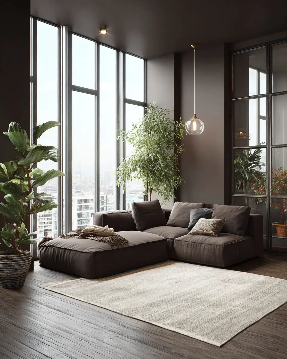 Chocolate Brown Scandinavian Living Room Decor Ideas