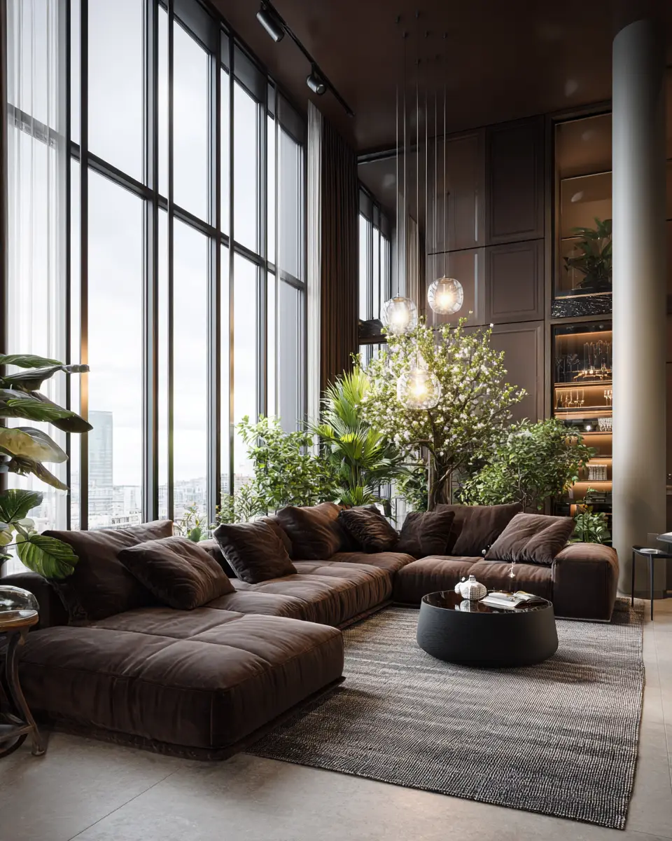 Chocolate Brown Scandinavian Living Room Decor Ideas