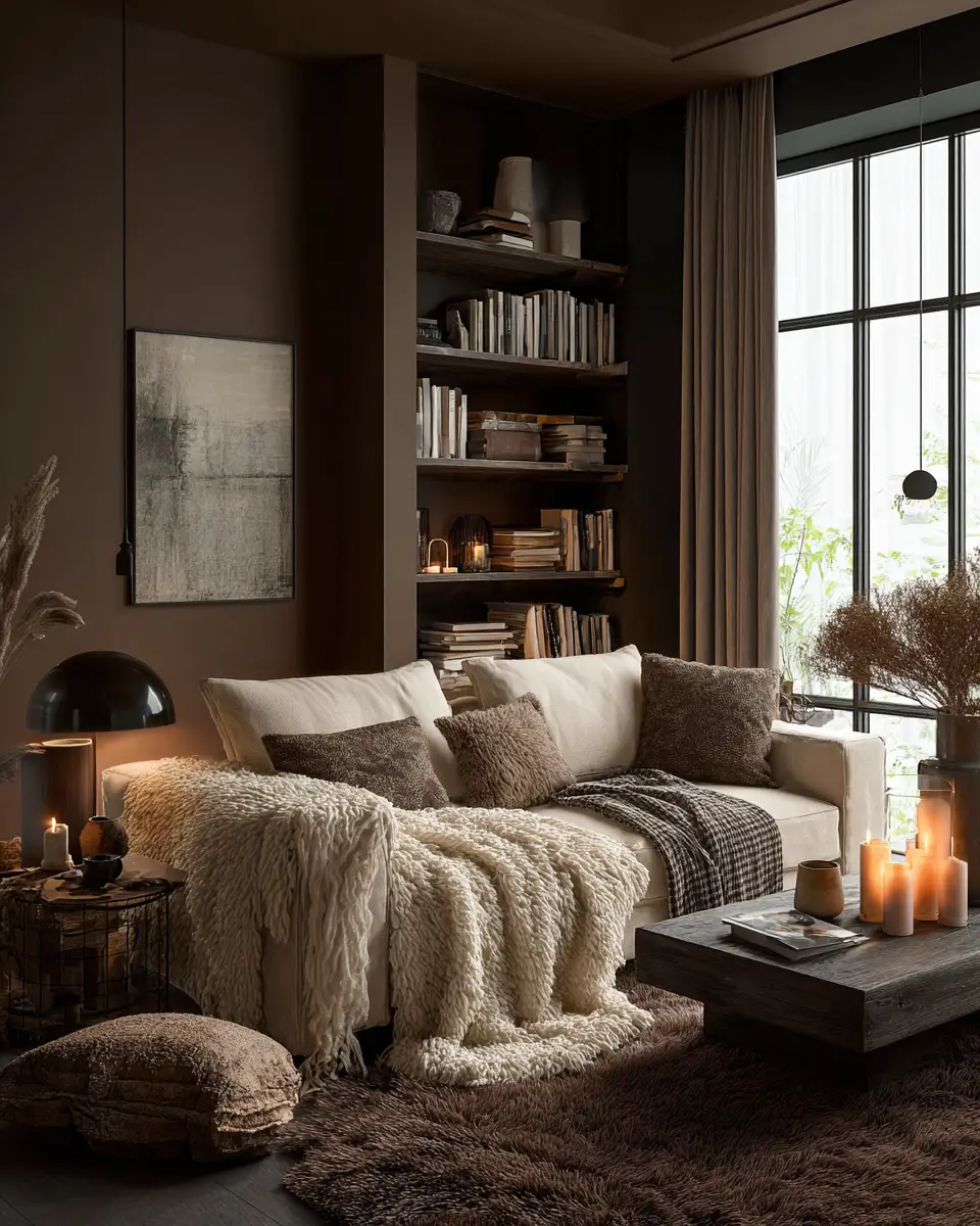 Chocolate Brown Scandinavian Living Room Decor Ideas