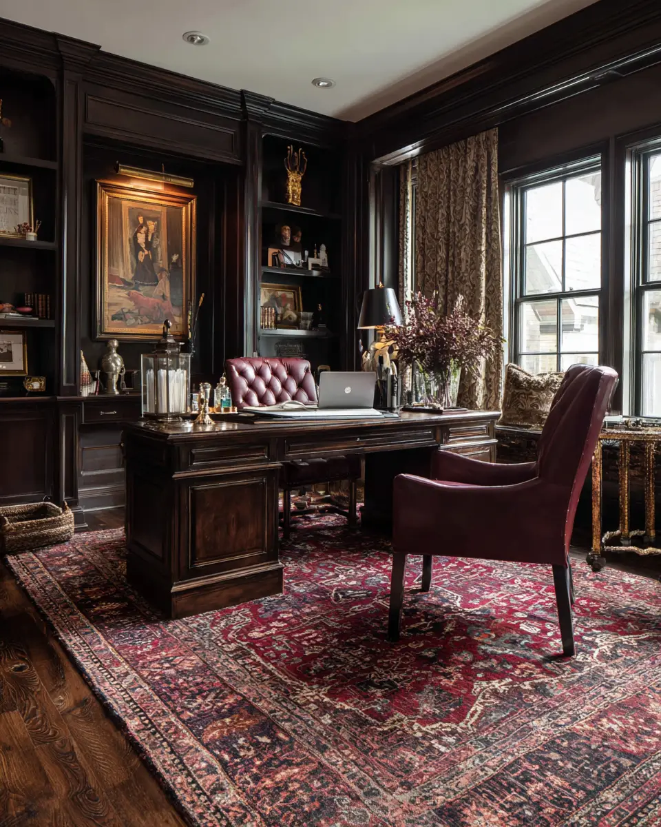 Chocolate Brown Traditional Home Office Decor Ideas