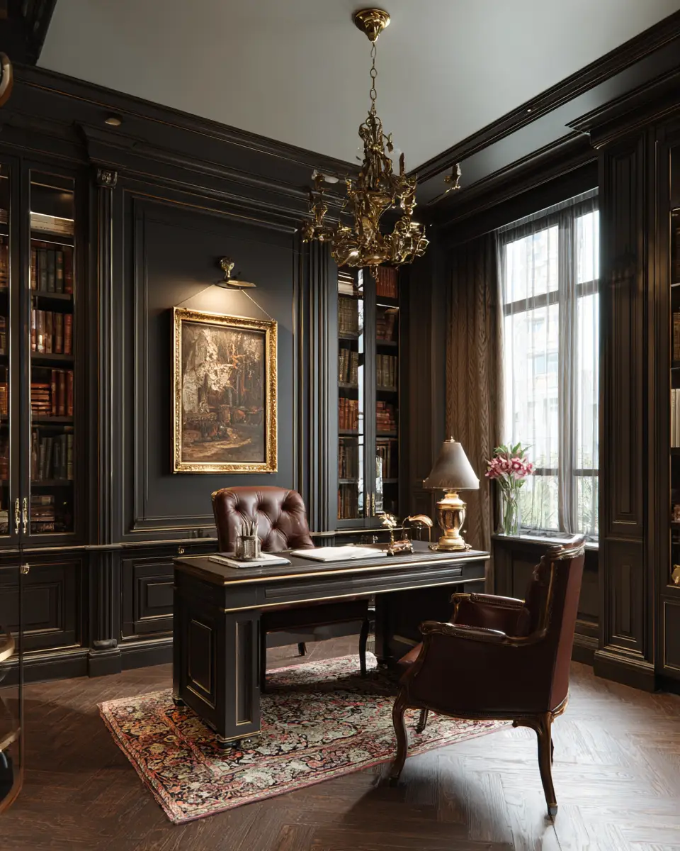 Chocolate Brown Traditional Home Office Decor Ideas